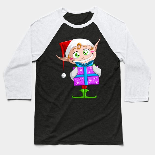 Christmas Elf Holding A Present Baseball T-Shirt by LironPeer